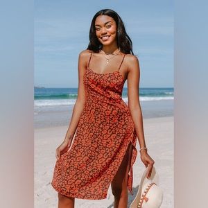 Orange leopard-print Cupshe back lace-up slip dress- size large